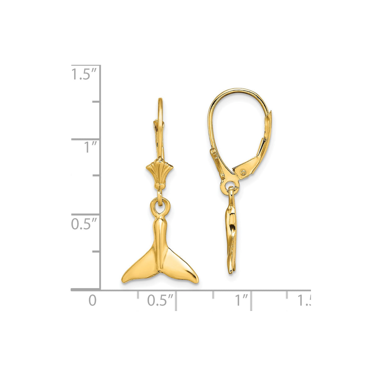 14k Yellow Gold Dangle Earrings with Whale Tail Charm and Seashell Accent