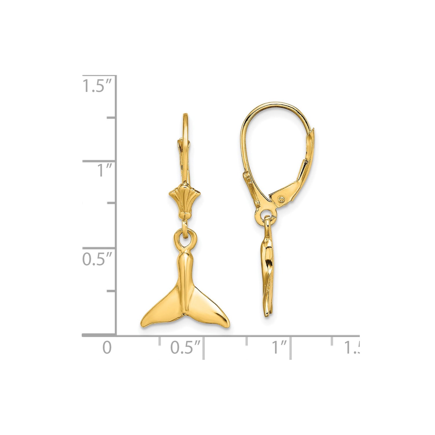 14k Yellow Gold Dangle Earrings with Whale Tail Charm and Seashell Accent