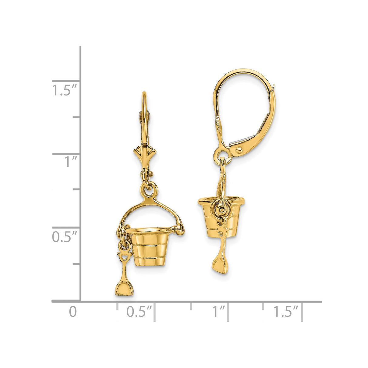 14k Yellow Gold Dangle Earrings with Bucket and Shovel Charms, Coastal Summer Style
