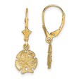 14k Yellow Gold Dangle Earrings with Sand Dollar Design, Nautical Coastal Style for Women