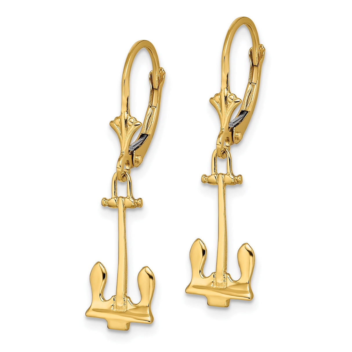 14k Yellow Gold Anchor Dangle Earrings with Leverback Closure, Nautical Charm Design for Women