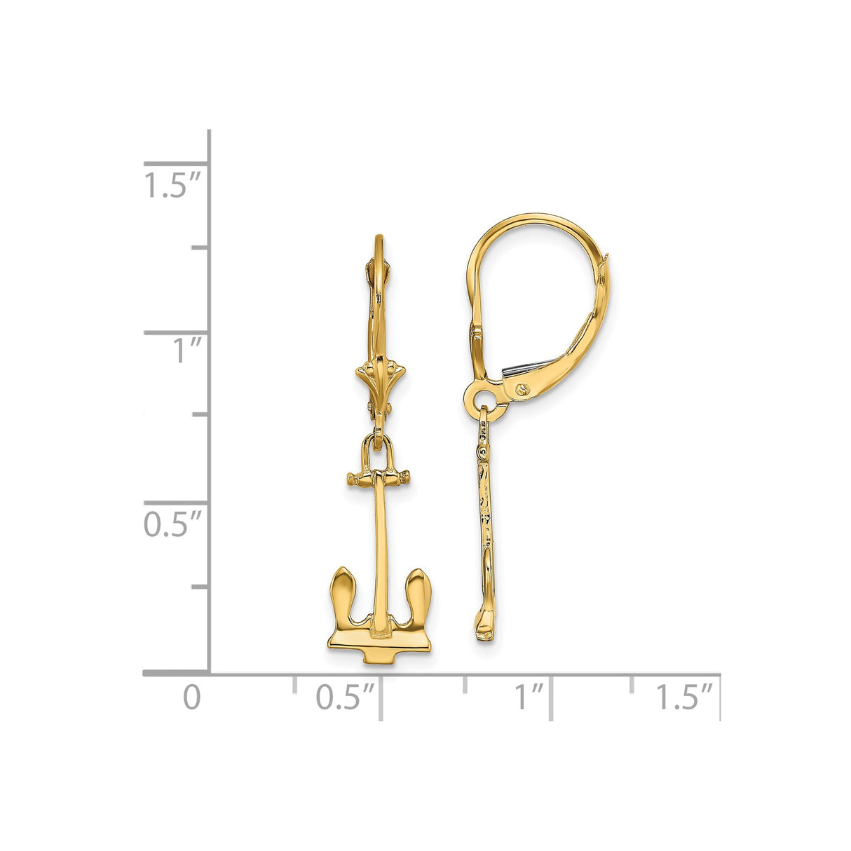 14k Yellow Gold Anchor Dangle Earrings with Leverback Closure, Nautical Charm Design for Women