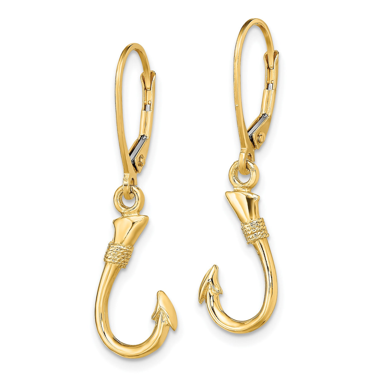 14k Yellow Gold Fish Hook Dangle Earrings, Nautical Strength and Prosperity Theme