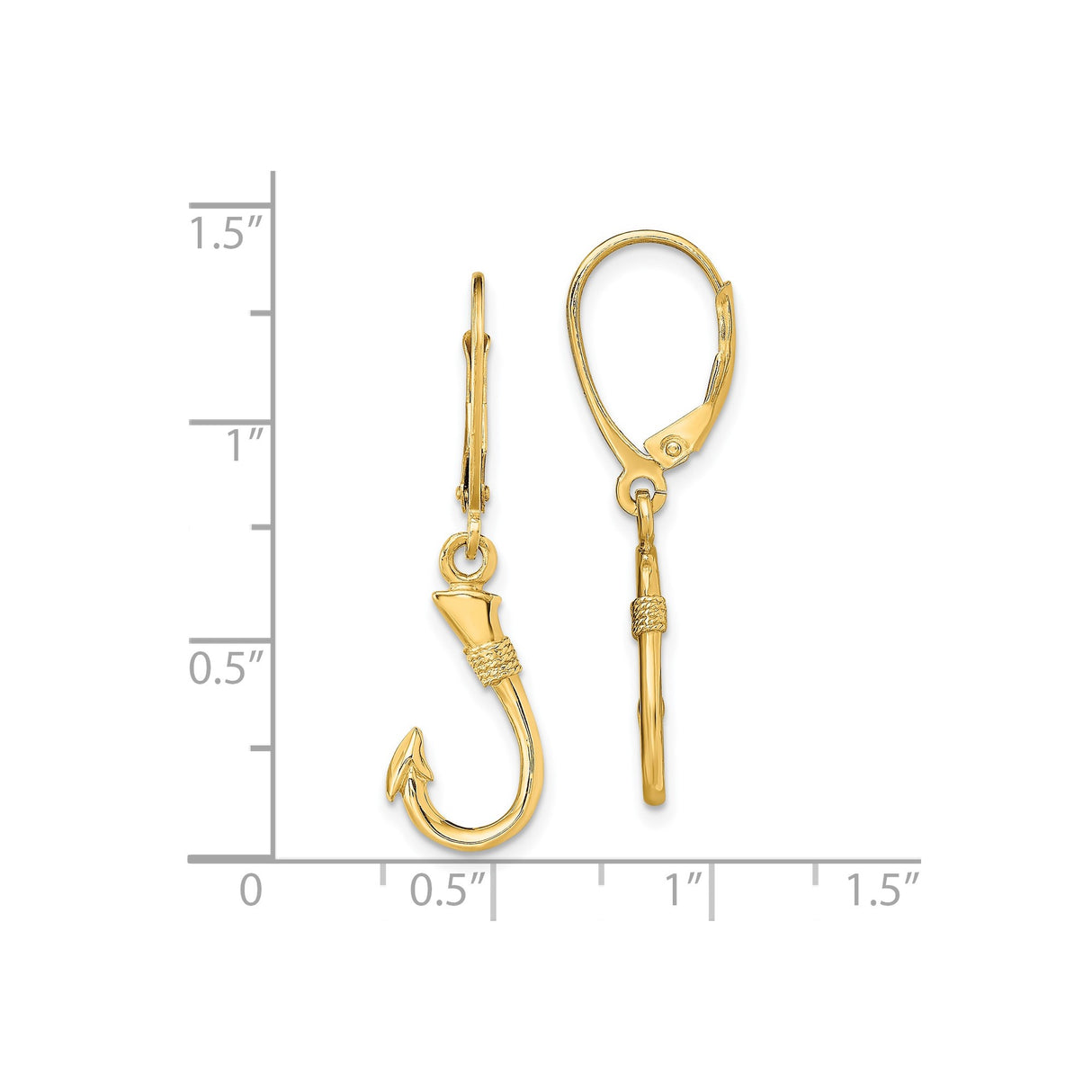 14k Yellow Gold Fish Hook Dangle Earrings, Nautical Strength and Prosperity Theme