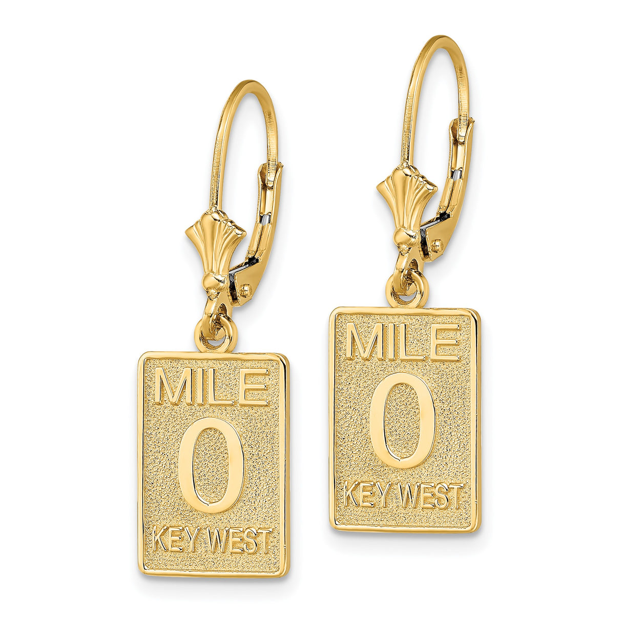 14k Yellow Gold Mile 0 Key West Dangle Earrings, Leverback Travel-Themed Jewelry for Women