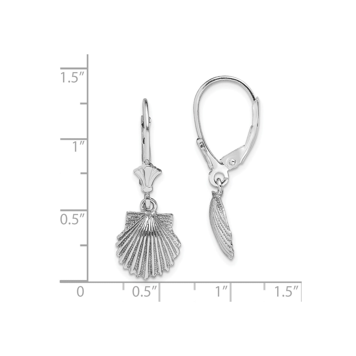 14k White Gold Leverback Dangle Earrings with Scallop Shell Charms, Camino de Santiago Theme