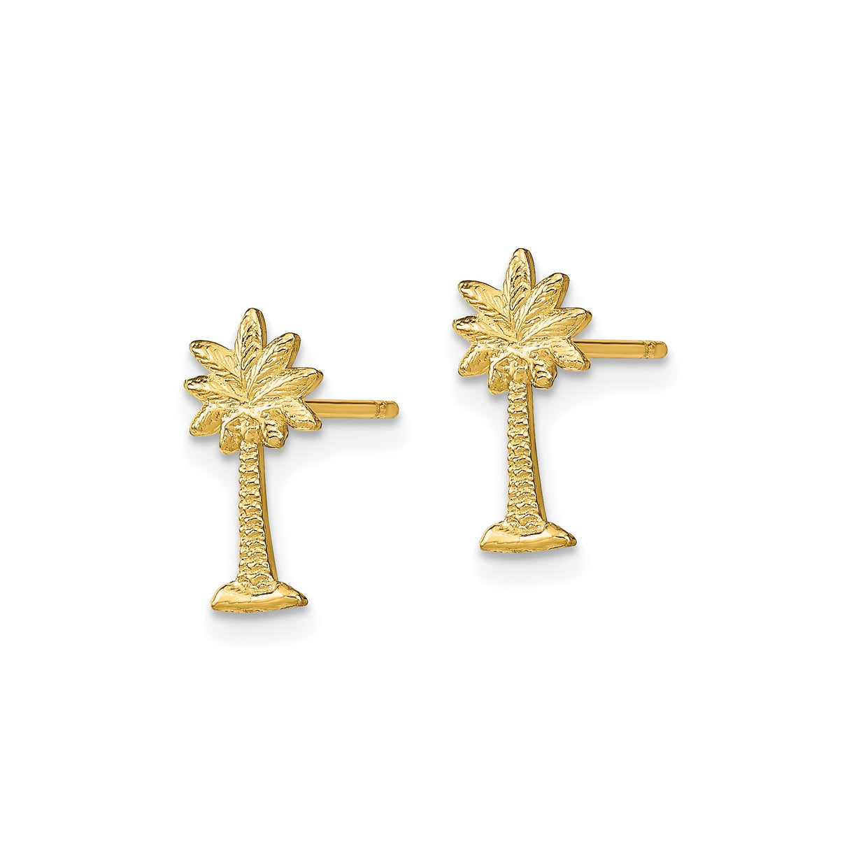 14k Yellow Gold Palm Tree Stud Earrings, Tropical Island Style Beach Jewelry for Women