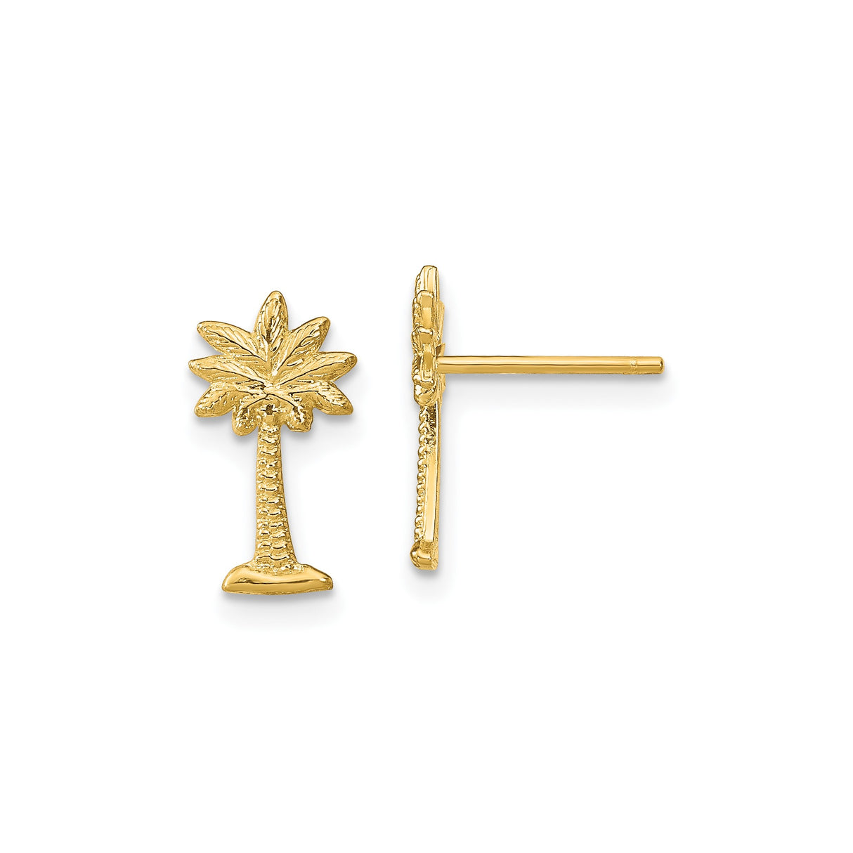 14k Yellow Gold Palm Tree Stud Earrings, Tropical Island Style Beach Jewelry for Women