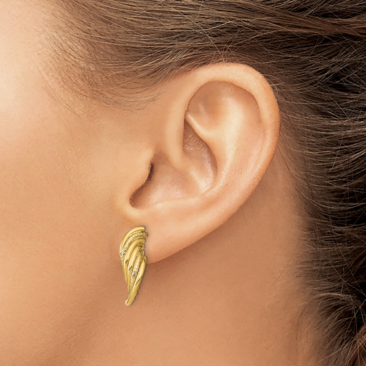 14k Yellow Gold Hoop Earrings with Twisted Textured Design and Diamond Cut Detailing