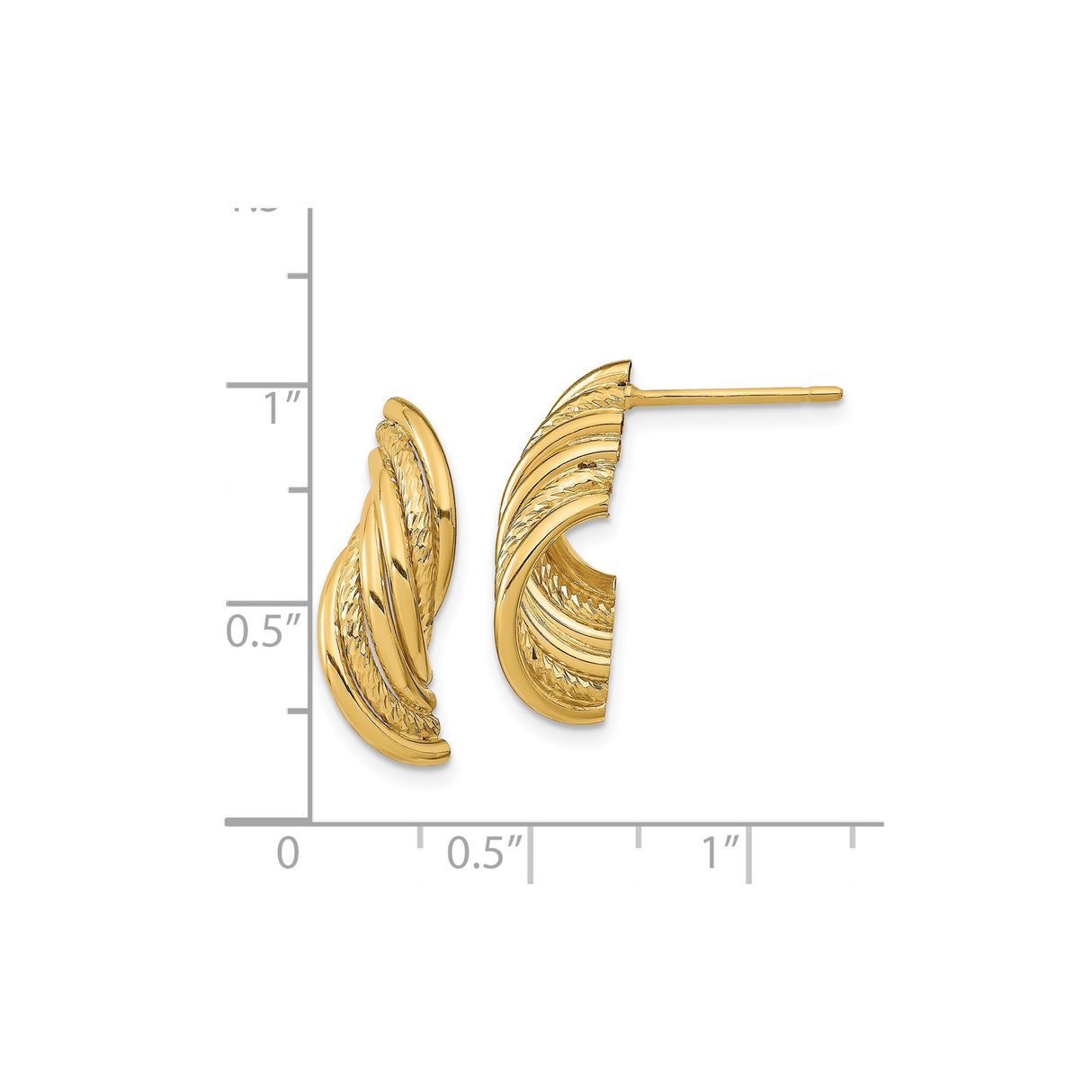 14k Yellow Gold Hoop Earrings with Twisted Textured Design and Diamond Cut Detailing
