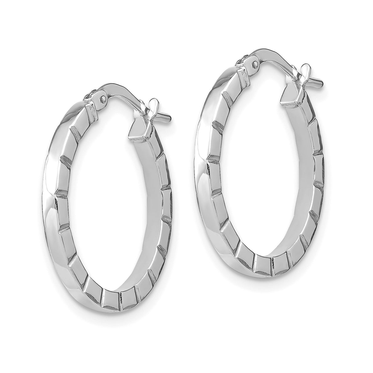 14k White Gold Hoop Earrings with Faceted Design and Polished Finish