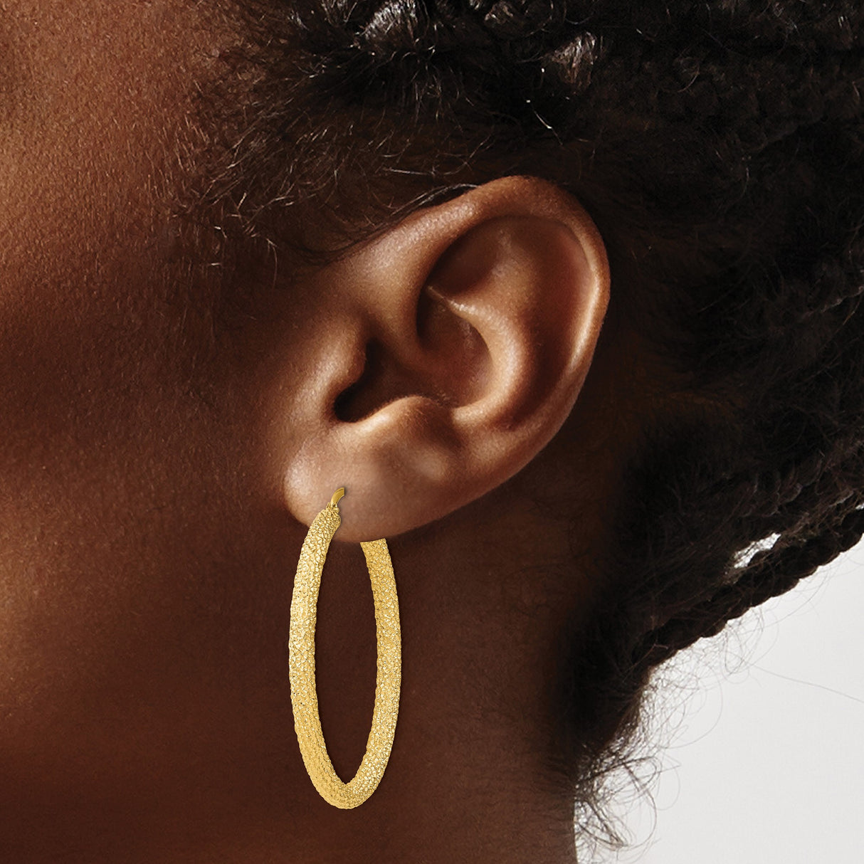 14k Yellow Gold Hoop Earrings with Hammered Finish, Textured Bold Design, Latch Back Closure