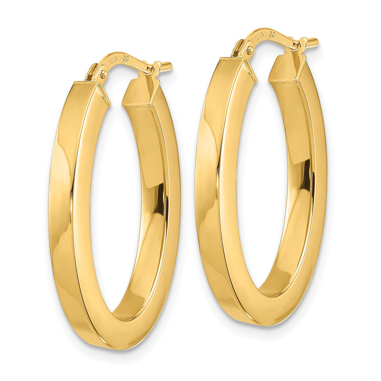14k Yellow Gold Oval Hoop Earrings with Hinged Clasp, Polished Minimalist Design for Women