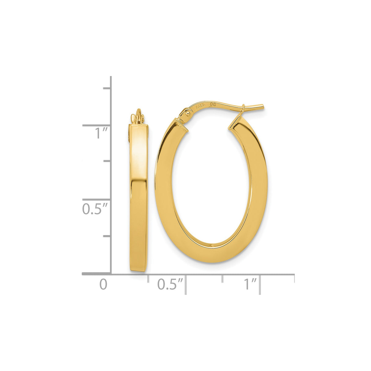 14k Yellow Gold Oval Hoop Earrings with Hinged Clasp, Polished Minimalist Design for Women