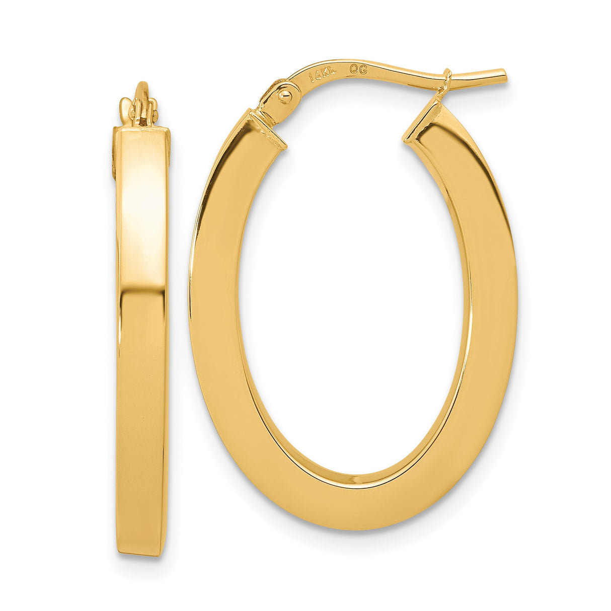 14k Yellow Gold Oval Hoop Earrings with Hinged Clasp, Polished Minimalist Design for Women