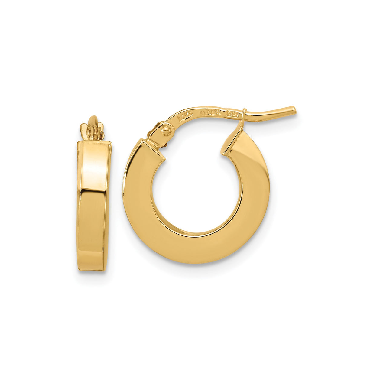 14k Yellow Gold Hoop Earrings, Small Polished Round Italian Hoops, Lightweight Minimalist Design