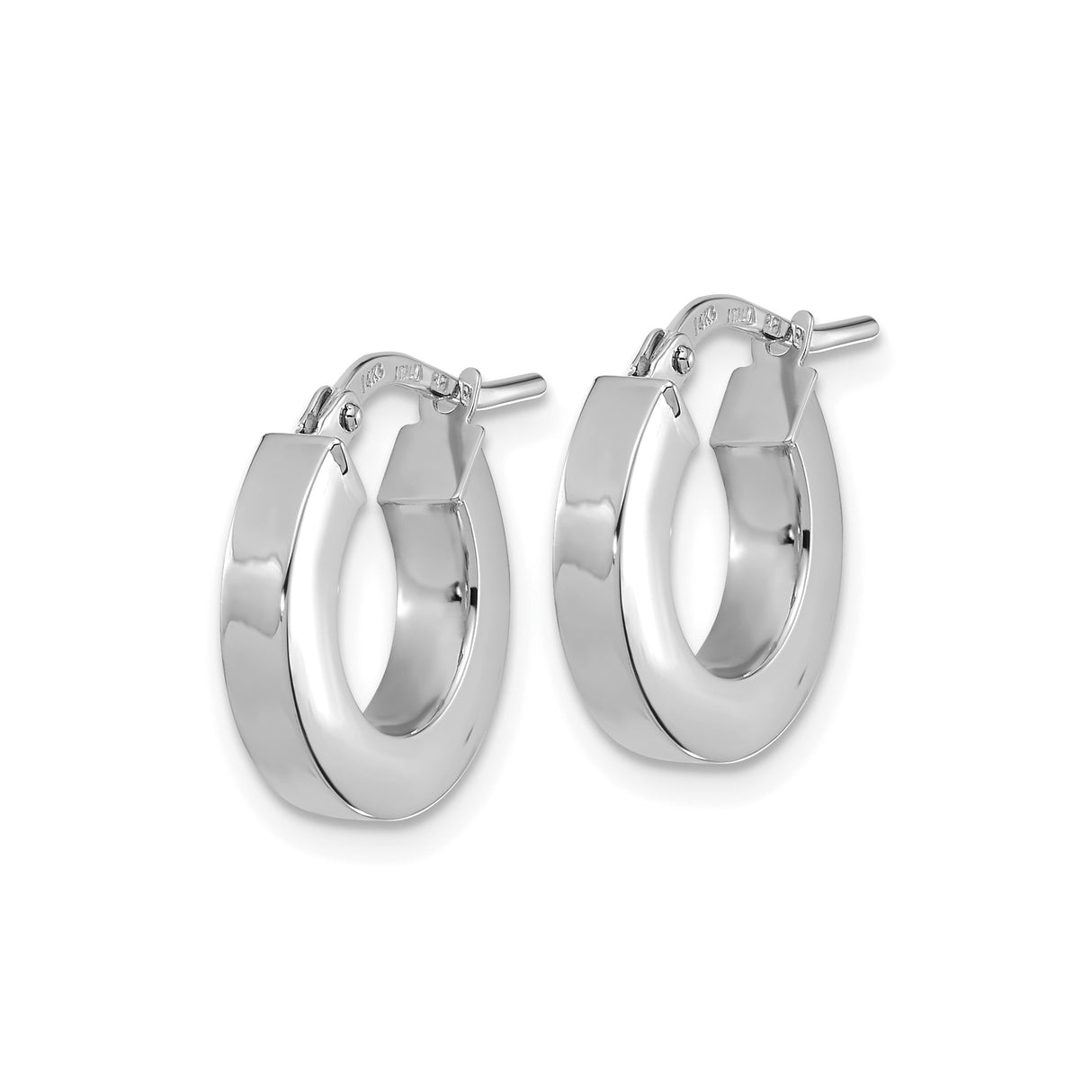 14k White Gold Hoop Earrings, Thick Square Edge Rounded Hoops, High Polish Finish, Italian Made