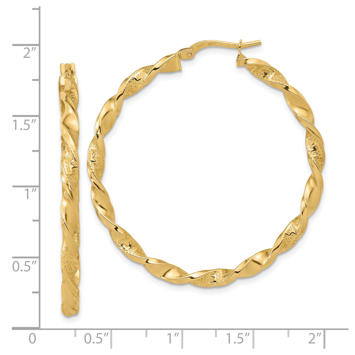 14k Yellow Gold Twisted Hoop Earrings with Polished and Textured Rope Design