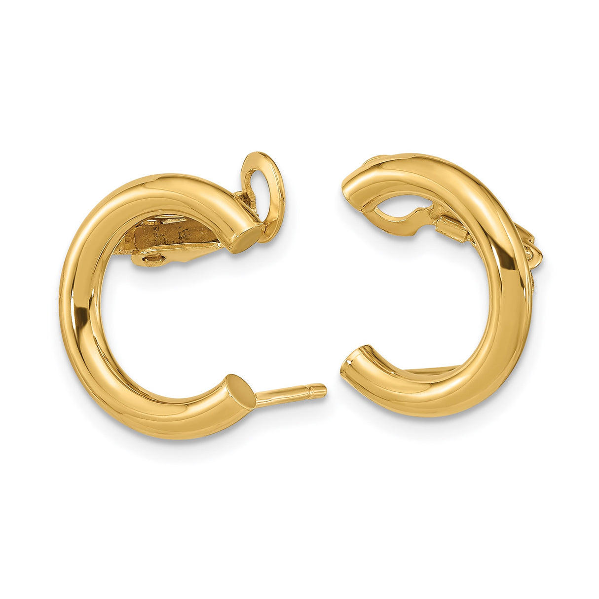 14k Yellow Gold Hoop Earrings, Polished Lightweight Half Hoops with Latch Back, Minimalist Style