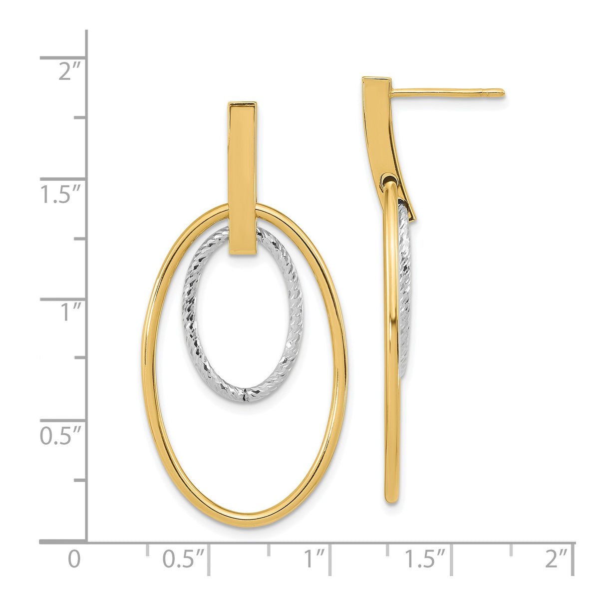 14k Yellow Gold Drop Earrings with Two-Tone Oval Hoops and Twisted Inner Loop Design