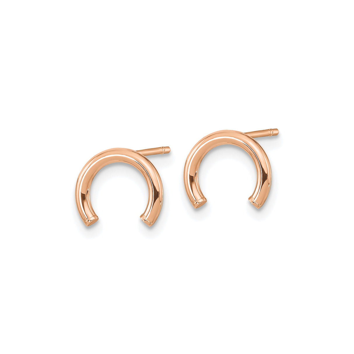 14k Rose Gold Horseshoe Stud Earrings, Minimalist Lucky Symbol Design for Women
