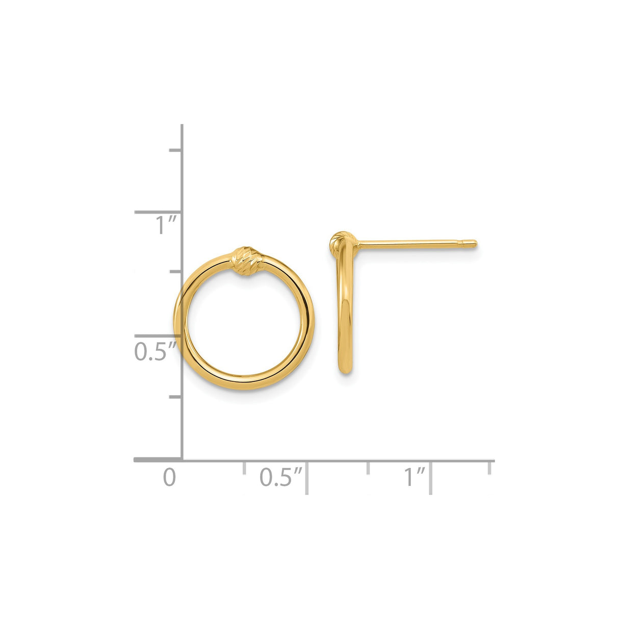 14k Yellow Gold Stud Earrings, Polished Hoop Design with Knotted Texture, Minimalist Circles