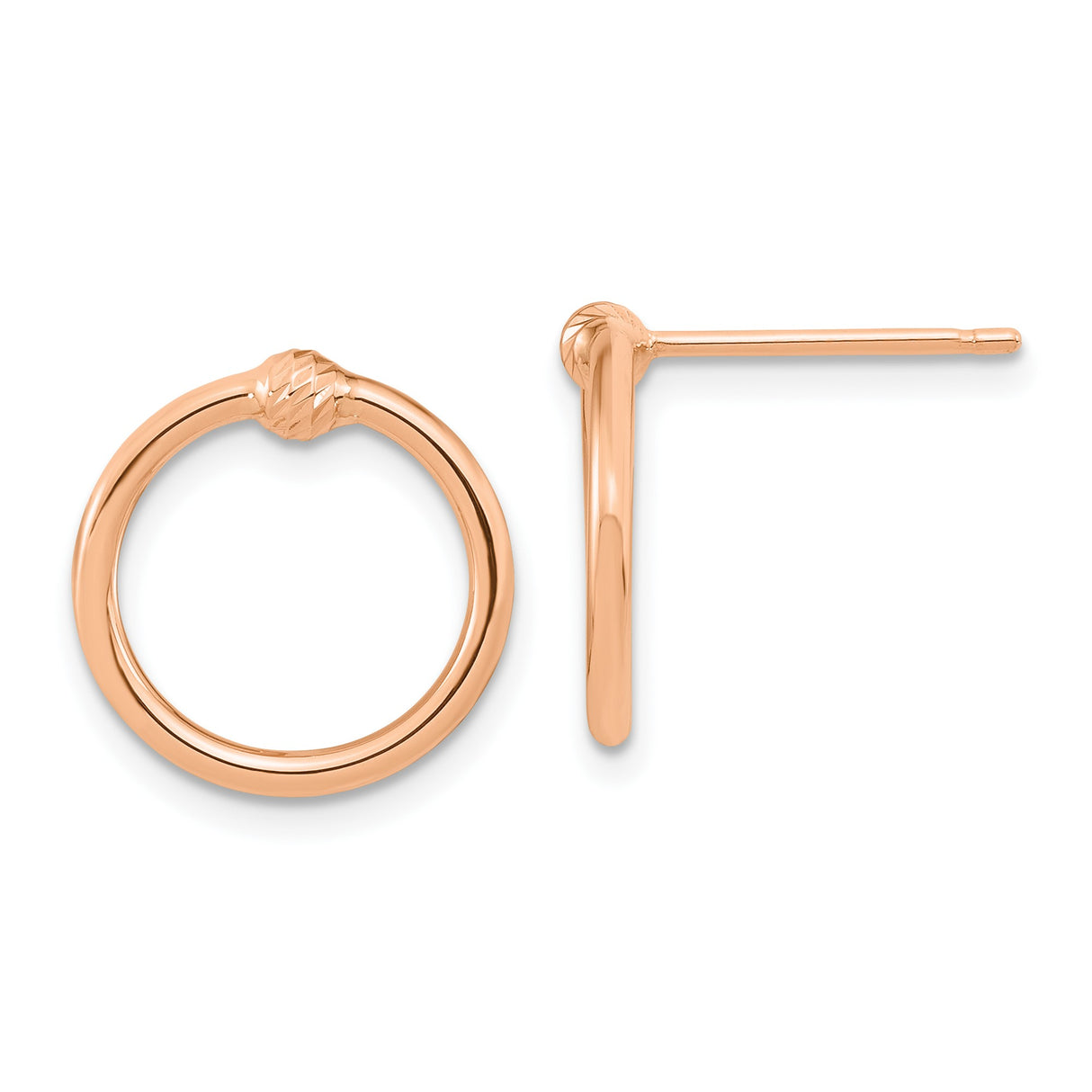 14k Rose Gold Knot Circle Stud Earrings with Polished and Textured Finish