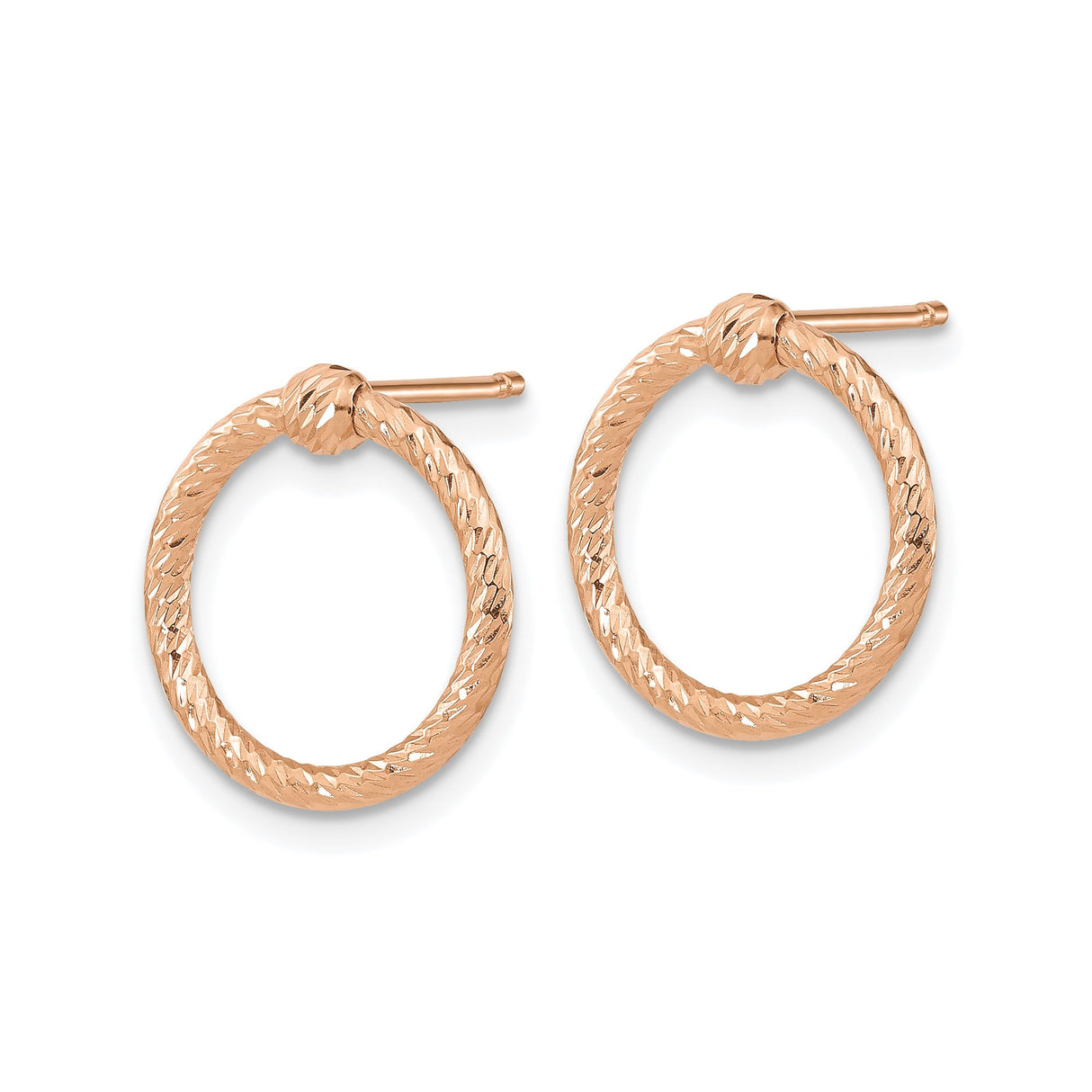 14k Rose Gold Knot Circle Stud Earrings, Diamond-Cut Textured Twisted Design