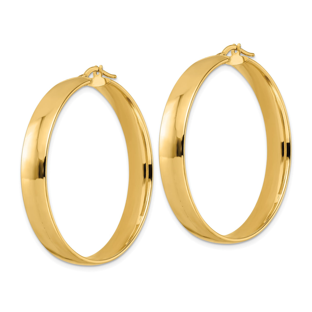 14k Yellow Gold Hoop Earrings, Classic Round Lightweight Polished Design for Women