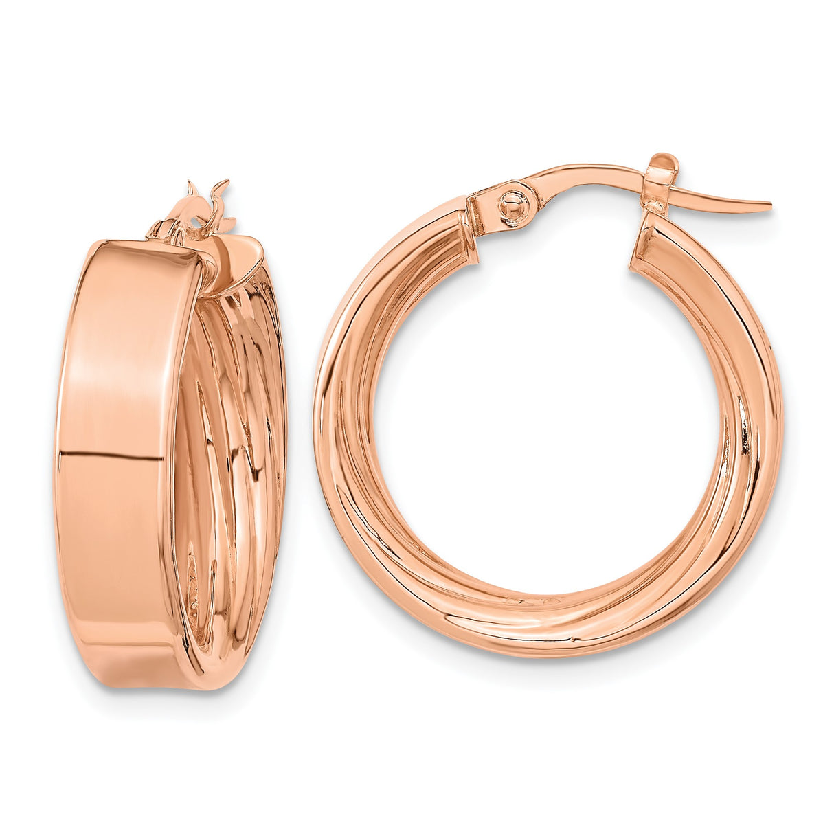 14k Rose Gold Hoop Earrings, Classic Round Minimal Design, Lightweight Polished Style