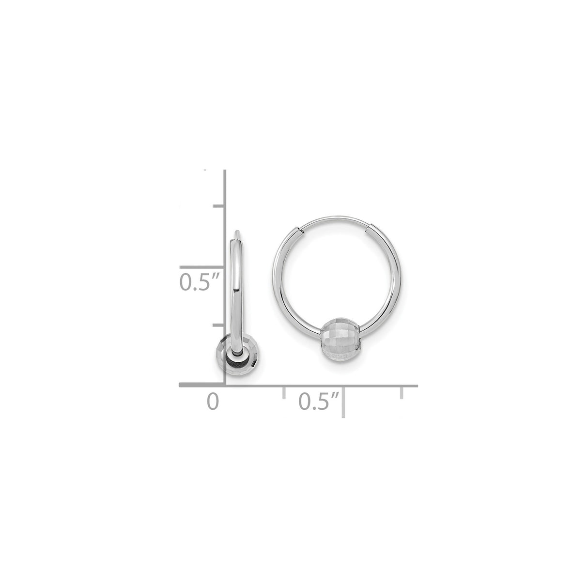 White Gold Hoop Earrings with Faceted Bead Accent, Lightweight Minimalist Design for Women