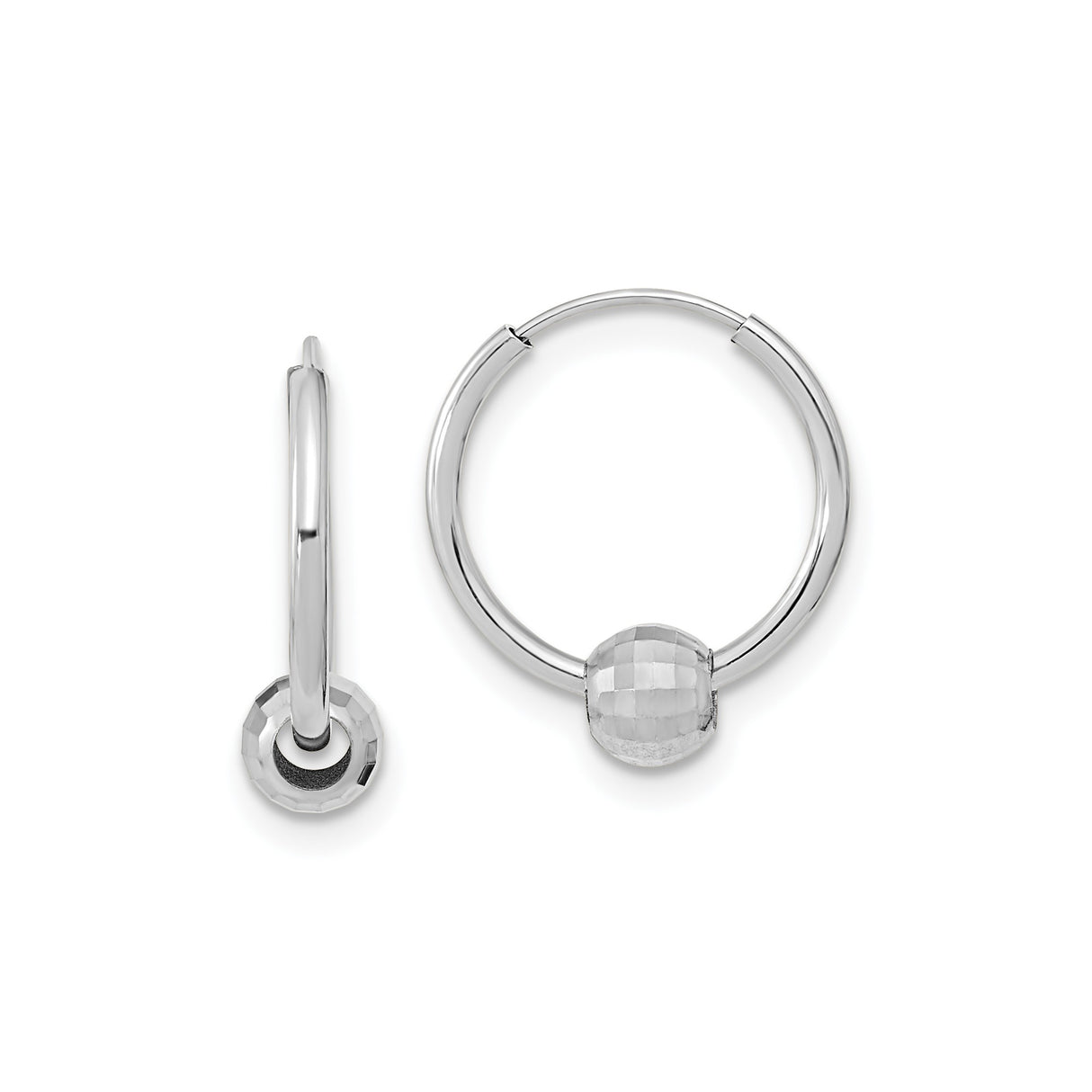 Sterling Silver Hoop Earrings with Faceted Bead Accent, Lightweight Minimalist Design for Women