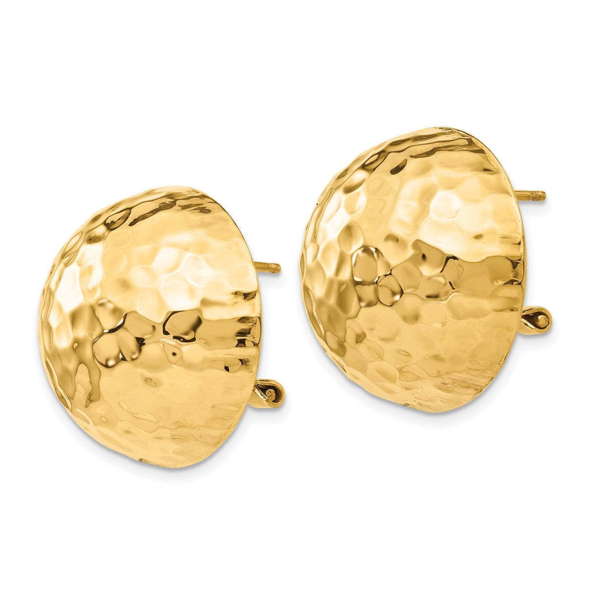 14k Yellow Gold Hammered Dome Clip-On Earrings with Textured High Polish Finish