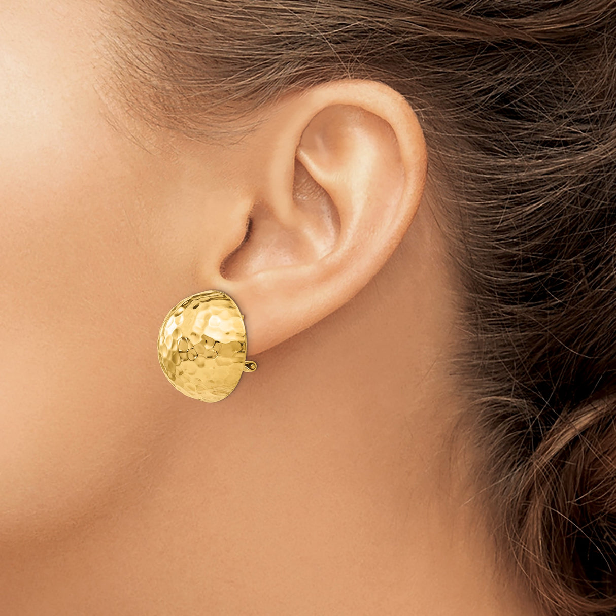14k Yellow Gold Hammered Dome Clip-On Earrings with Textured High Polish Finish