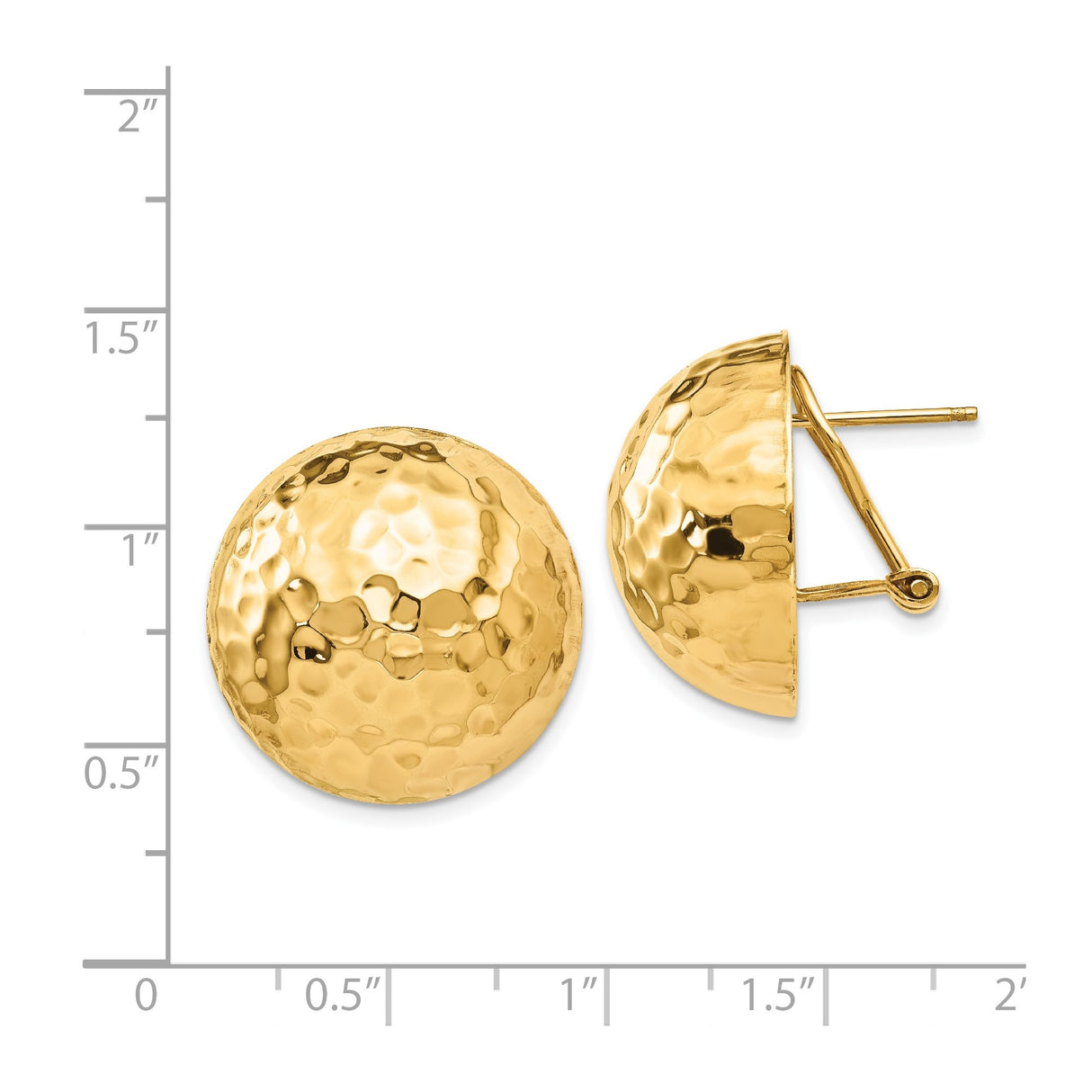 14k Yellow Gold Hammered Dome Clip-On Earrings with Textured High Polish Finish