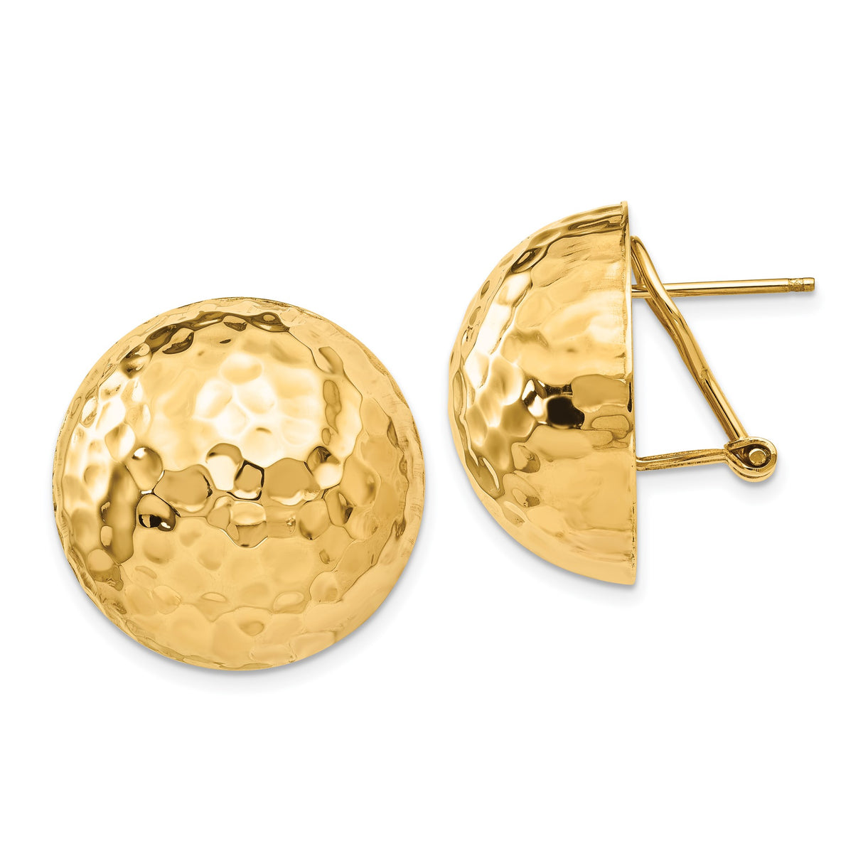 14k Yellow Gold Hammered Dome Clip-On Earrings with Textured High Polish Finish
