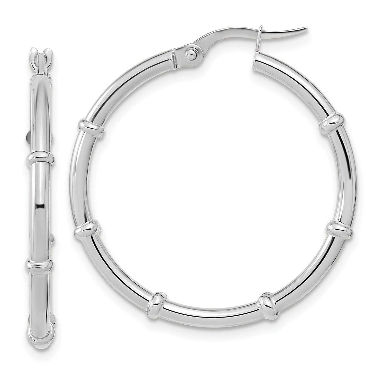 Sterling Silver Bamboo Hoop Earrings with Smooth Segmented Design for Women