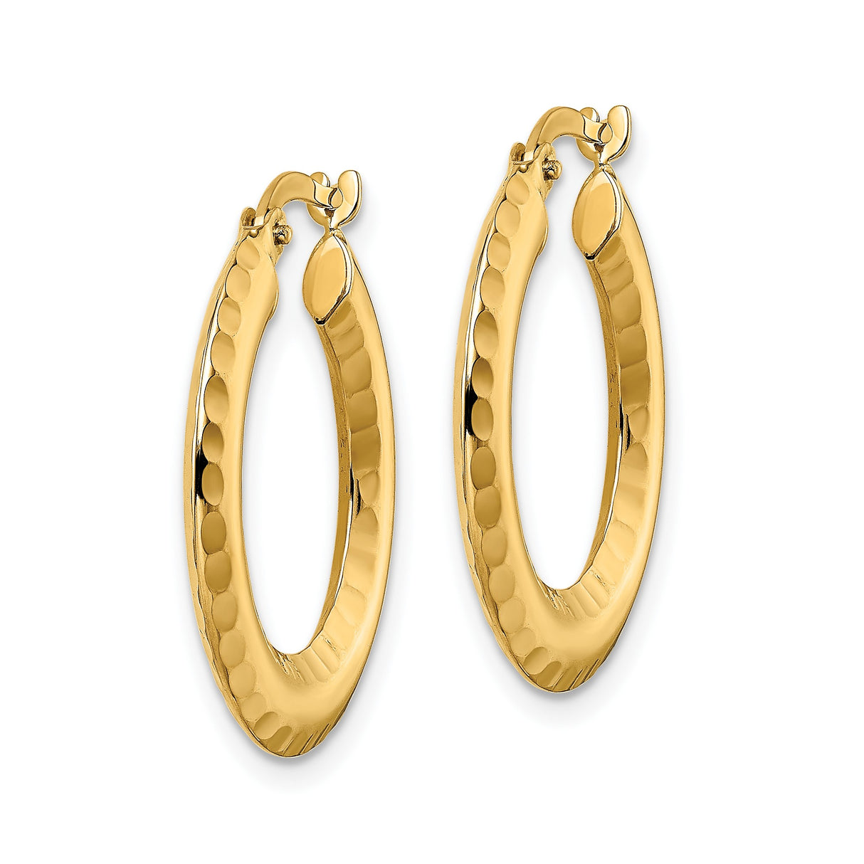 14k Yellow Gold Hoop Earrings with Hammered Textured Finish, Lightweight Circular Design