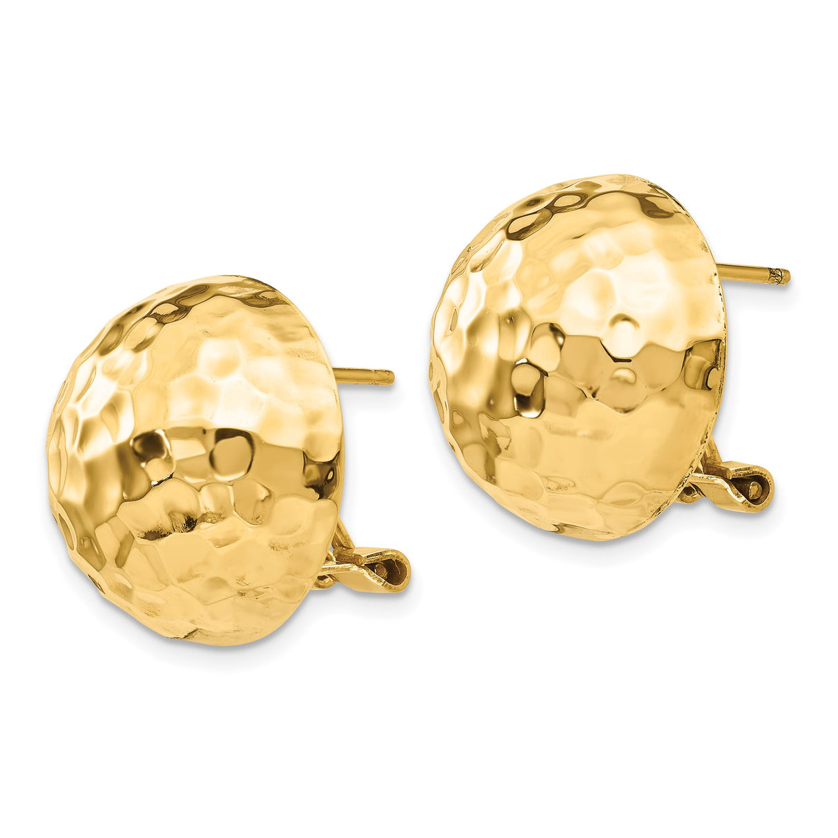 14k Yellow Gold Hammered Dome Stud Earrings, Polished Textured Half-Sphere Design for Women