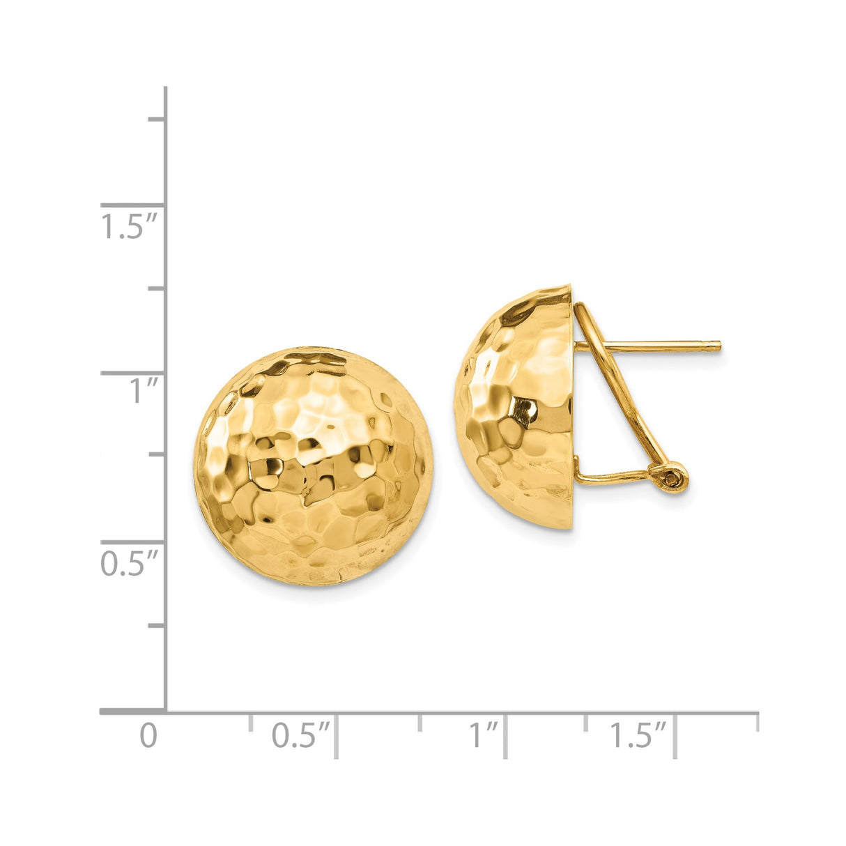 14k Yellow Gold Hammered Dome Stud Earrings, Polished Textured Half-Sphere Design for Women