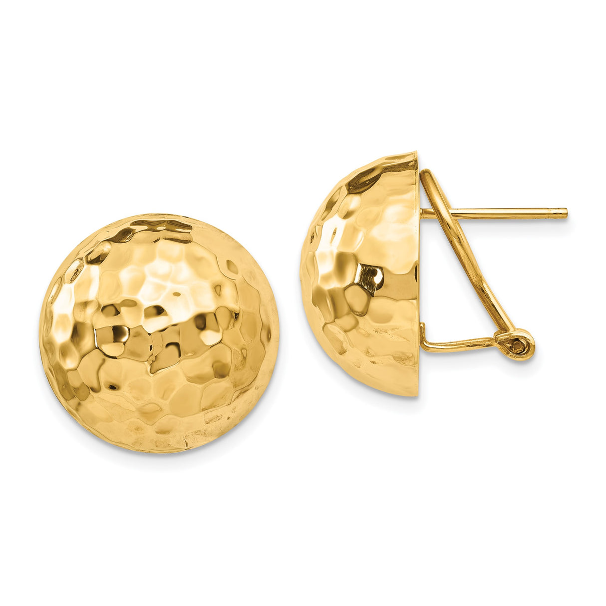 14k Yellow Gold Hammered Dome Stud Earrings, Polished Textured Half-Sphere Design for Women
