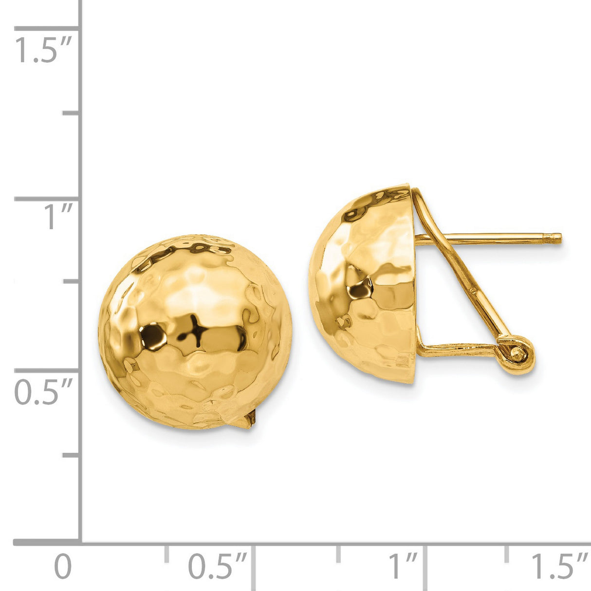 14k Yellow Gold Dome Earrings with Hammered High-Polish Finish, Stud Style, Omega Backs
