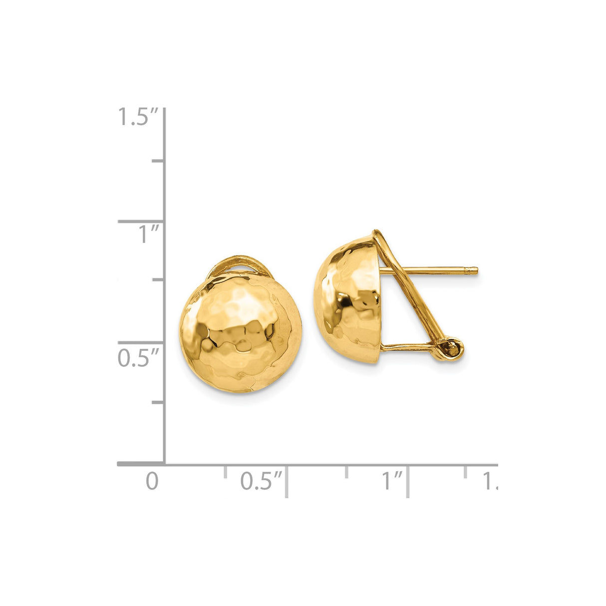 14k Yellow Gold Hammered Dome Stud Earrings, High Polish Round Design, Lightweight Minimal Style