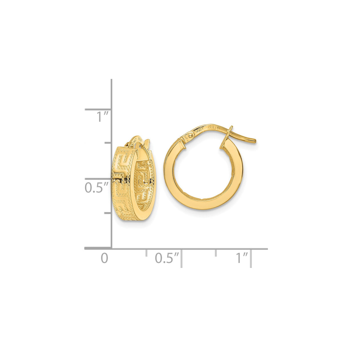 14k Yellow Gold Hoop Earrings with Greek Key Design Inspired by Ancient Greece