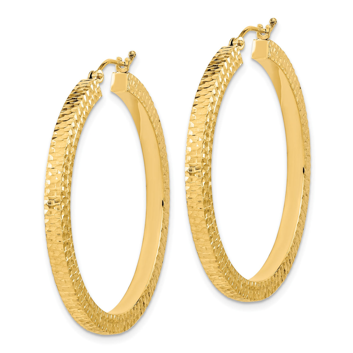 14k Yellow Gold Hoop Earrings, Textured Diamond Cut Wide Hoops, Classic Bold Design for Women