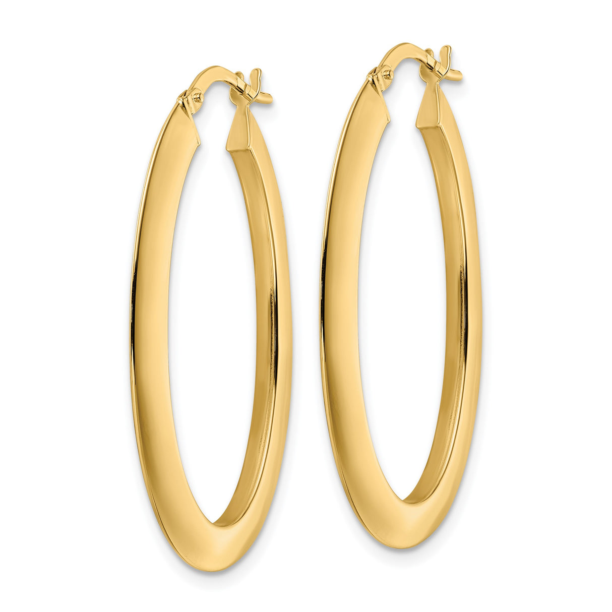 14k Yellow Gold Oval Hoop Earrings, Latch-Back Closure, High-Polish, Lightweight, Medium Size
