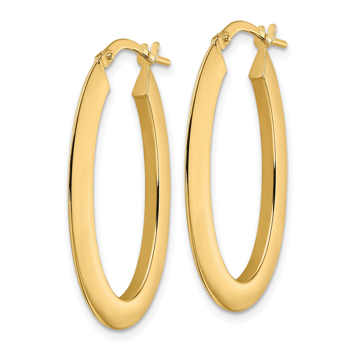 14k Yellow Gold Oval Hoop Earrings, Polished Lightweight Design, Classic Minimalist Style for Women