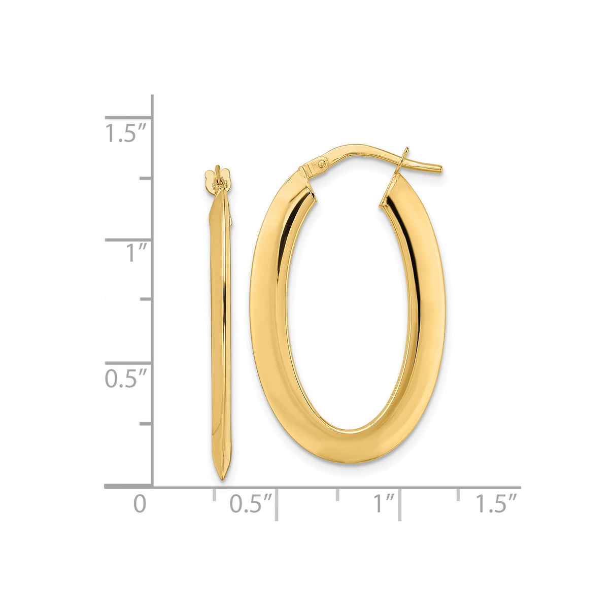 14k Yellow Gold Oval Hoop Earrings, Polished Lightweight Design, Classic Minimalist Style for Women