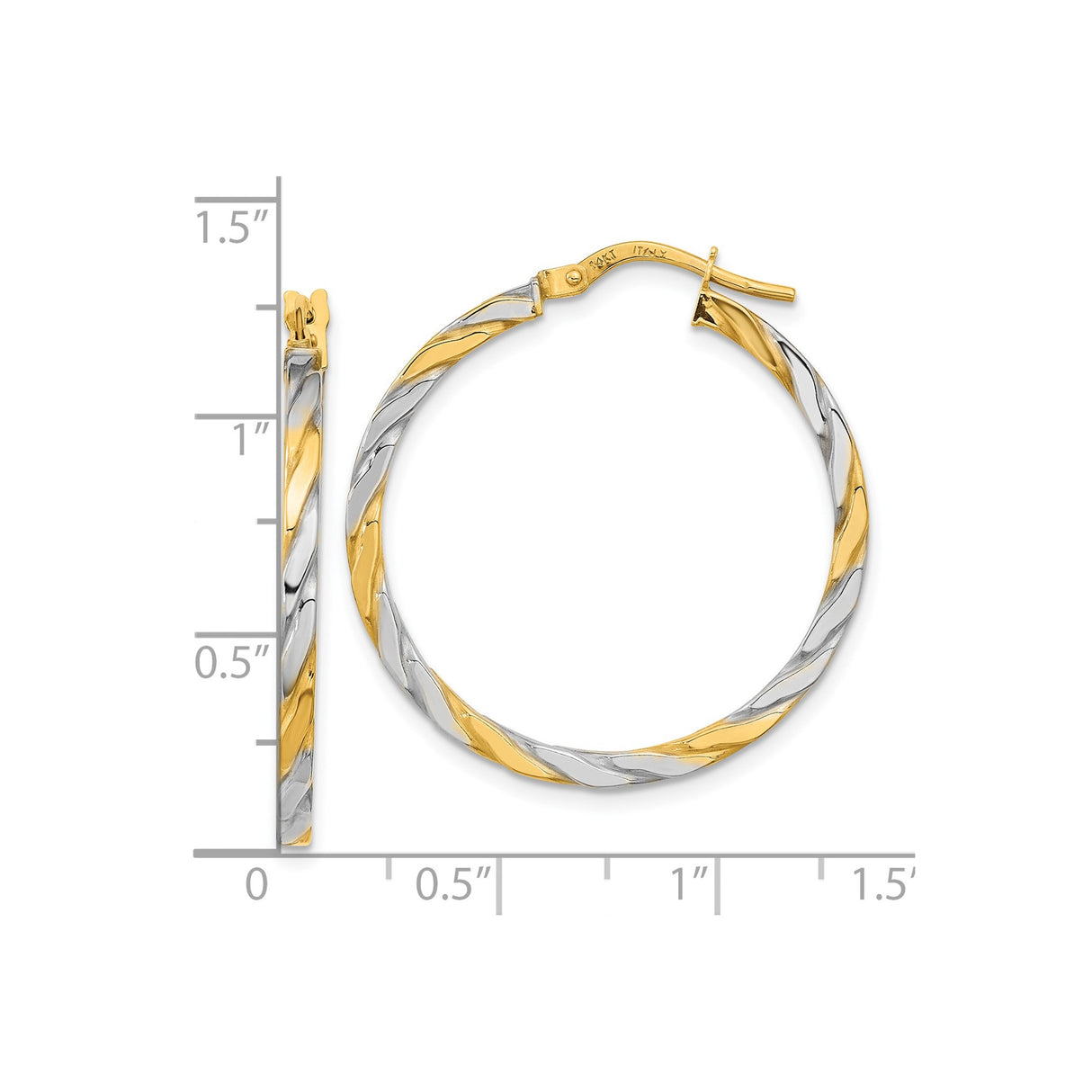 14k Yellow and White Gold Twisted Hoop Earrings, Italian Braided Design for Women