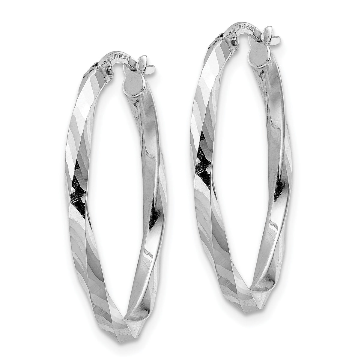 14k White Gold Twisted Hoop Earrings with Diamond-Cut Texture and High-Polish Finish